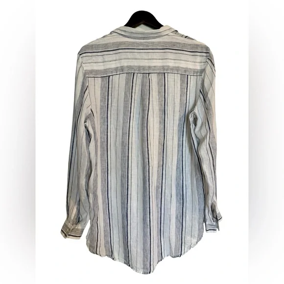 Gap | Oversized Boyfriend Linen Shirt | Gray Stripe | M - Picture 6 of 8
